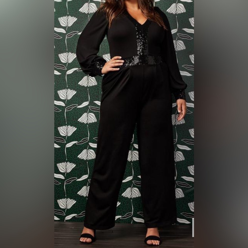 Sylvia Mollie Jumpsuit - Ponte Sequin Trim Black, Size 2 (18-20)
